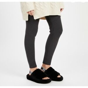 UGG OH FLUFFITA Platform Slide Black /UGG Logo Shearling Slipper Women's Size 10